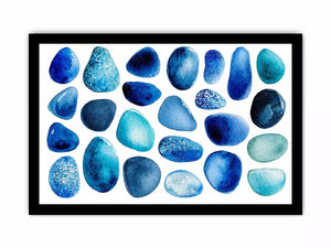 blue watercolor stones wall art, minimalist abstract blue shapes canvas, modern scandinavian watercolor artwork, neutral blue abstract wall decor