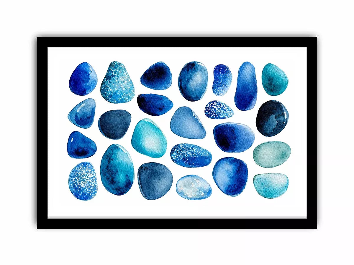 blue watercolor stones wall art, minimalist abstract blue shapes canvas, modern scandinavian watercolor artwork, neutral blue abstract wall decor