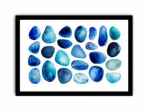 blue watercolor stones wall art, minimalist abstract blue shapes canvas, modern scandinavian watercolor artwork, neutral blue abstract wall decor