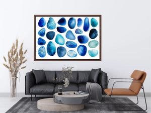 blue watercolor stones wall art, minimalist abstract blue shapes canvas, modern scandinavian watercolor artwork, neutral blue abstract wall decor