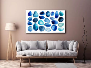 blue watercolor stones wall art, minimalist abstract blue shapes canvas, modern scandinavian watercolor artwork, neutral blue abstract wall decor