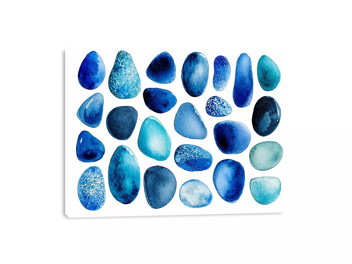 blue watercolor stones wall art, minimalist abstract blue shapes canvas, modern scandinavian watercolor artwork, neutral blue abstract wall decor