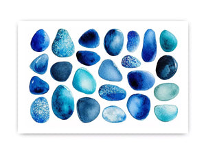 blue watercolor stones wall art, minimalist abstract blue shapes canvas, modern scandinavian watercolor artwork, neutral blue abstract wall decor