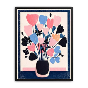 pastel floral vase Canvas Print, minimalist flower illustration canvas, modern scandinavian floral artwork, pink blue flower wall decor
