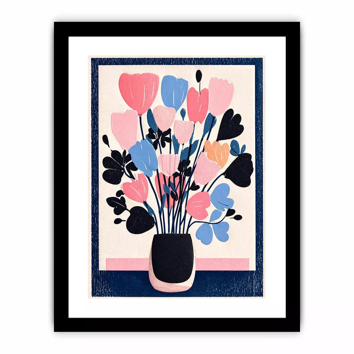 pastel floral vase Canvas Print, minimalist flower illustration canvas, modern scandinavian floral artwork, pink blue flower wall decor