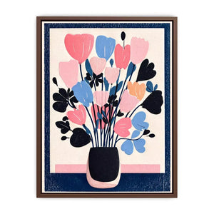 pastel floral vase Canvas Print, minimalist flower illustration canvas, modern scandinavian floral artwork, pink blue flower wall decor