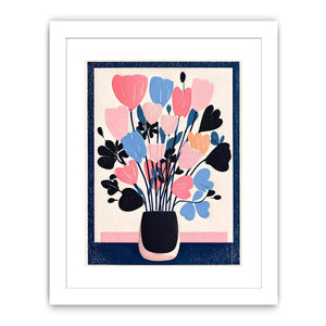 pastel floral vase Canvas Print, minimalist flower illustration canvas, modern scandinavian floral artwork, pink blue flower wall decor