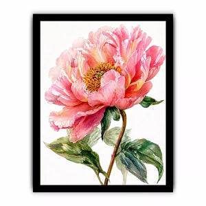 Soft pink peony watercolor botanical illustration with green leaves minimal floral Canvas Print