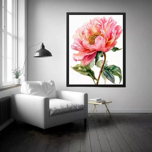 Soft pink peony watercolor botanical illustration with green leaves minimal floral Canvas Print