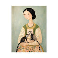 Whimsical portrait of woman holding two lemurs in soft pastel tones artistic illustration Canvas Print