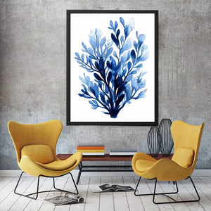 Blue watercolor botanical leaves abstract minimal Canvas Print elegant indigo plant illustration