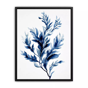 Indigo blue watercolor botanical leaves minimal Canvas Print elegant abstract plant illustration
