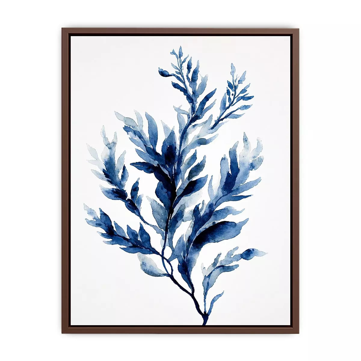 Indigo blue watercolor botanical leaves minimal Canvas Print elegant abstract plant illustration