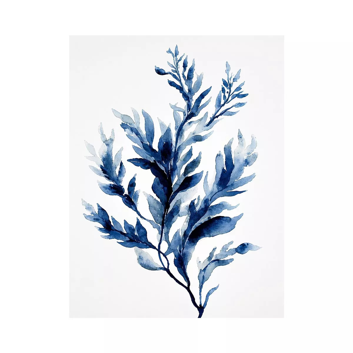 Indigo blue watercolor botanical leaves minimal Canvas Print elegant abstract plant illustration