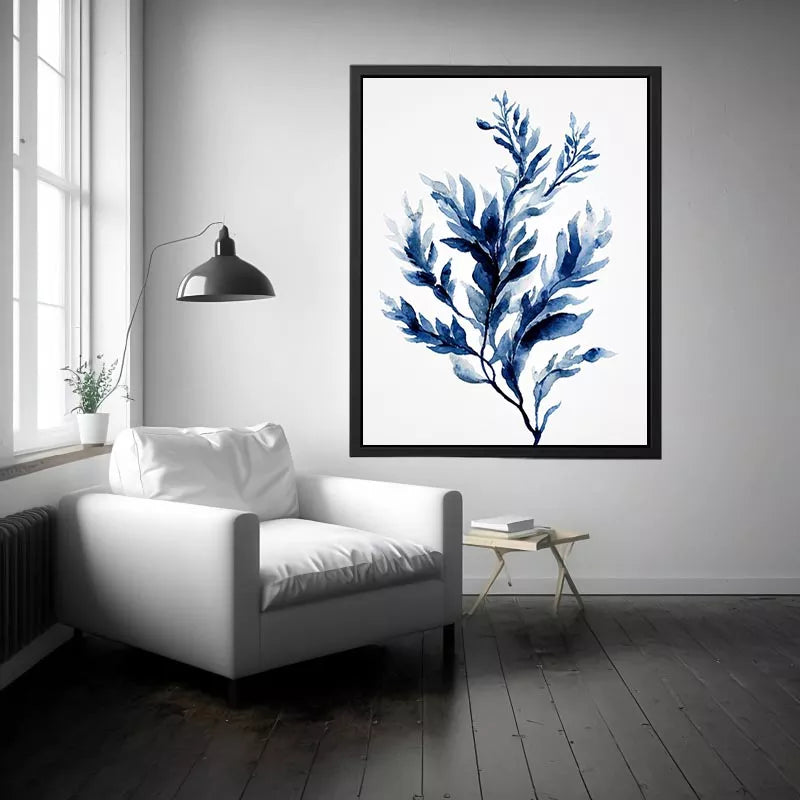 Indigo blue watercolor botanical leaves minimal Canvas Print elegant abstract plant illustration