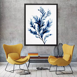 Indigo blue watercolor botanical leaves minimal Canvas Print elegant abstract plant illustration