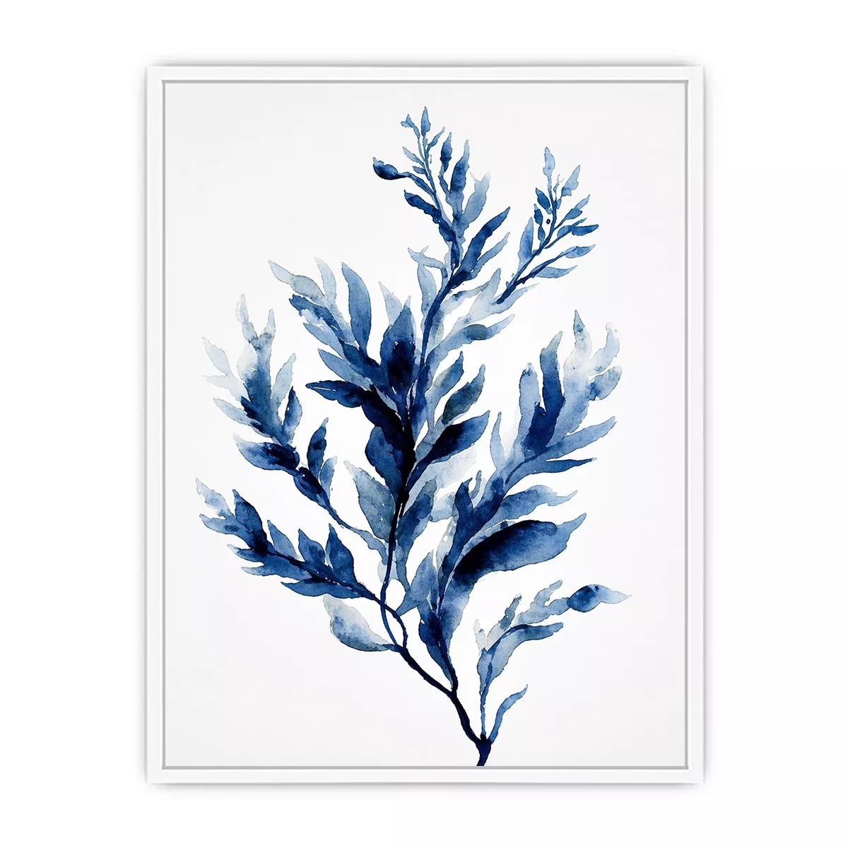 Indigo blue watercolor botanical leaves minimal wall art elegant abstract plant illustration