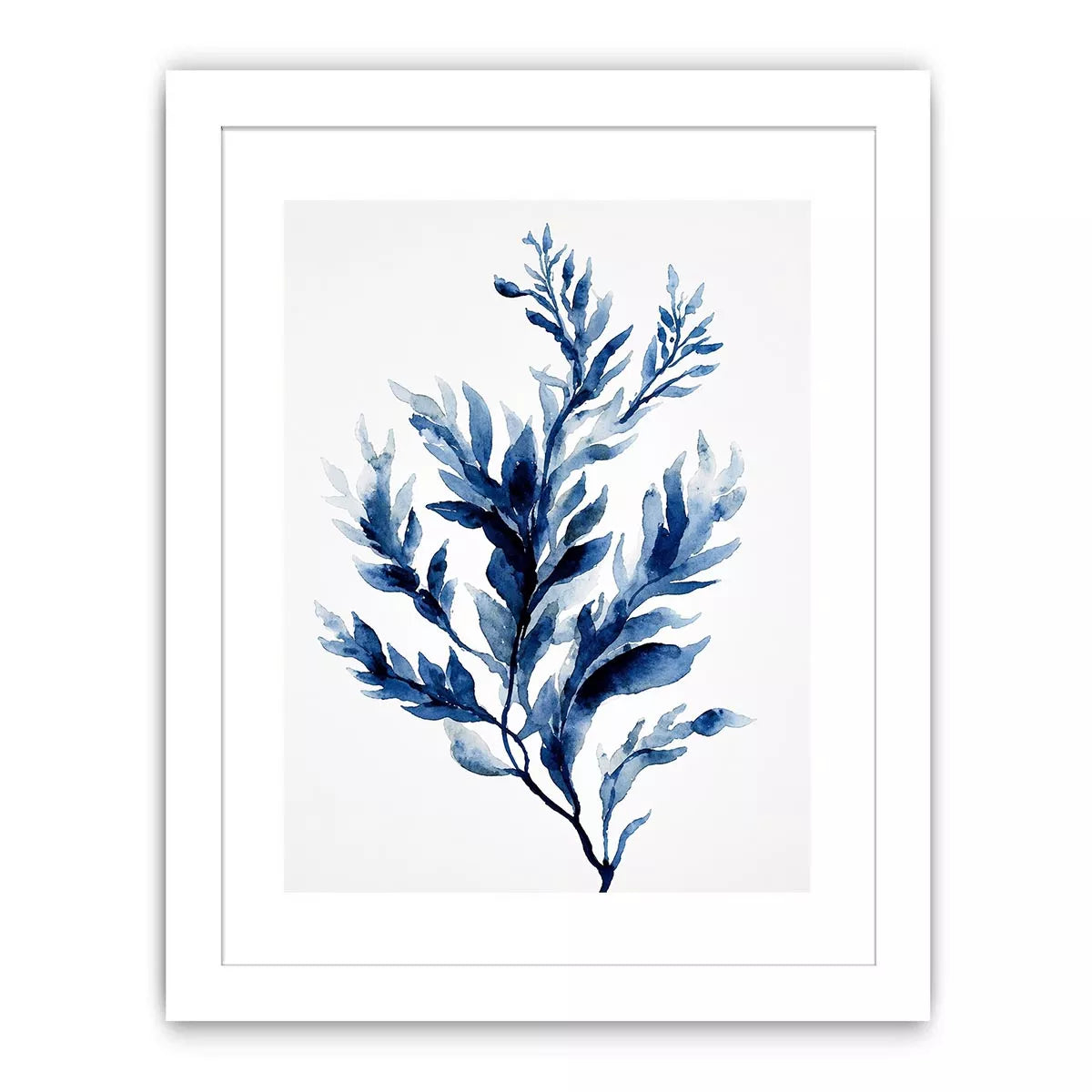 Indigo blue watercolor botanical leaves minimal Canvas Print elegant abstract plant illustration