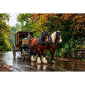 Impressionist countryside horse carriage on autumn road rustic landscape Canvas Print