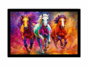 abstract colorful horses running painting, vibrant horse trio Canvas Print, modern abstract horse Canvas Print, colorful animal painting