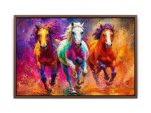 abstract colorful horses running painting, vibrant horse trio Canvas Print, modern abstract horse Canvas Print, colorful animal painting
