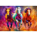 abstract colorful horses running painting, vibrant horse trio Canvas Print, modern abstract horse Canvas Print, colorful animal painting