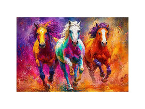 abstract colorful horses running painting, vibrant horse trio Canvas Print, modern abstract horse Canvas Print, colorful animal painting