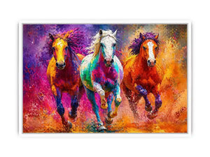 abstract colorful horses running painting, vibrant horse trio Canvas Print, modern abstract horse Canvas Print, colorful animal painting