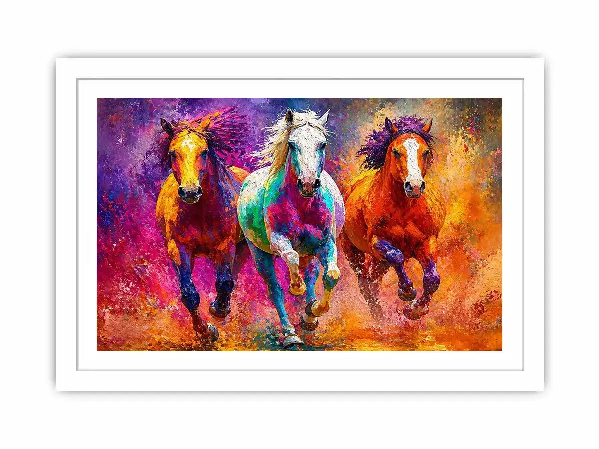 abstract colorful horses running painting, vibrant horse trio Canvas Print, modern abstract horse Canvas Print, colorful animal painting
