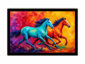 abstract running horses painting, colorful horse duo Canvas Print, vibrant modern horse Canvas Print, bold animal artwork