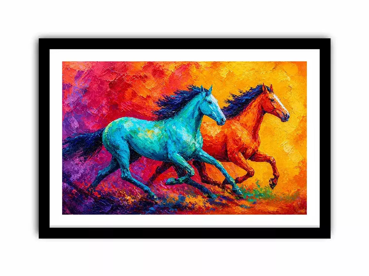 abstract running horses painting, colorful horse duo Canvas Print, vibrant modern horse Canvas Print, bold animal artwork