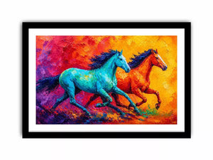 abstract running horses painting, colorful horse duo Canvas Print, vibrant modern horse Canvas Print, bold animal artwork