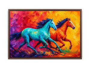 abstract running horses painting, colorful horse duo Canvas Print, vibrant modern horse Canvas Print, bold animal artwork