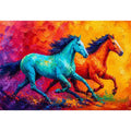 abstract running horses painting, colorful horse duo Canvas Print, vibrant modern horse Canvas Print, bold animal artwork