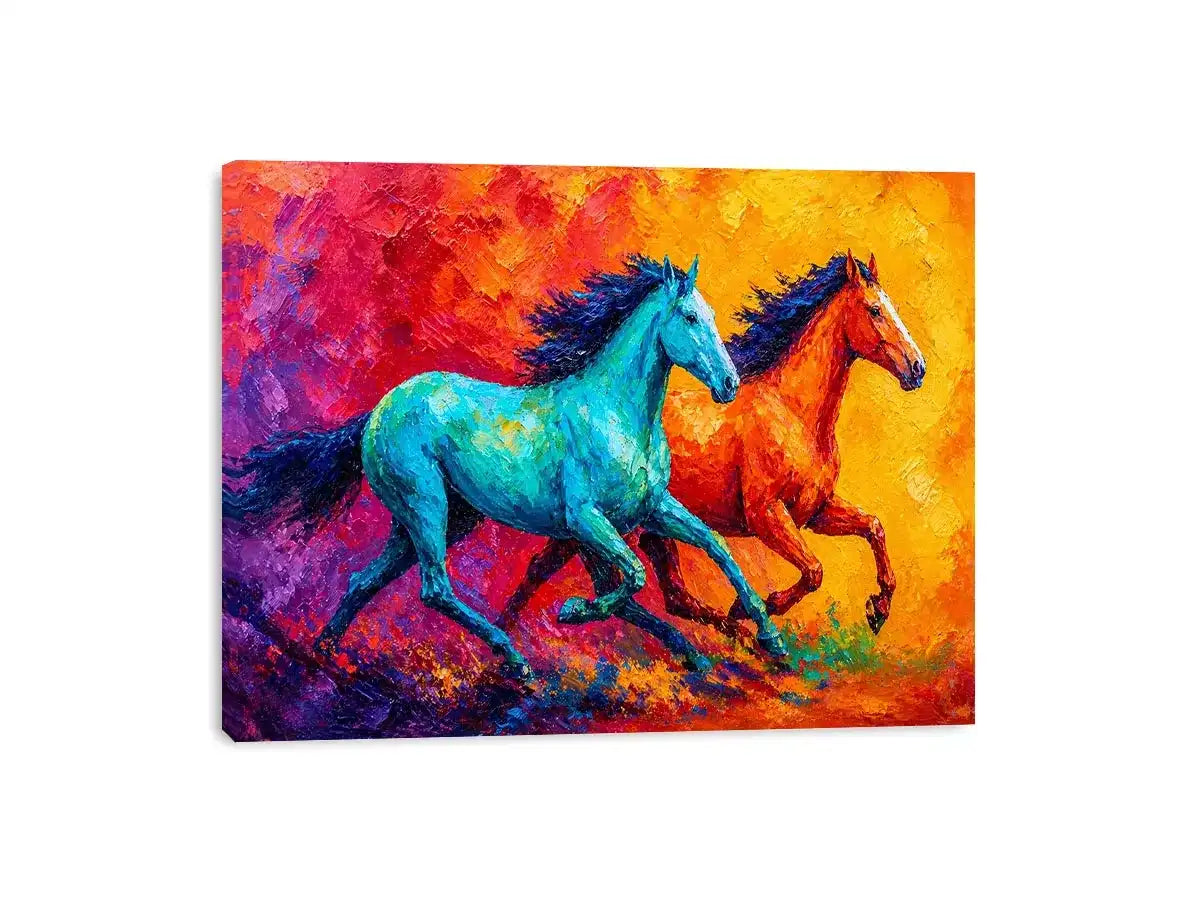 abstract running horses painting, colorful horse duo Canvas Print, vibrant modern horse Canvas Print, bold animal artwork