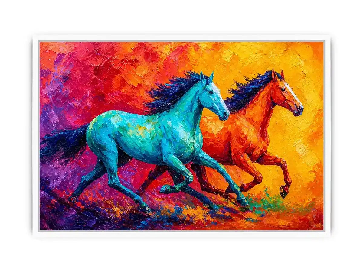 abstract running horses painting, colorful horse duo Canvas Print, vibrant modern horse Canvas Print, bold animal artwork