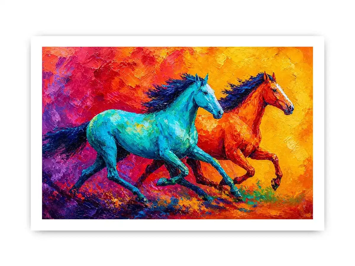 abstract running horses painting, colorful horse duo Canvas Print, vibrant modern horse Canvas Print, bold animal artwork