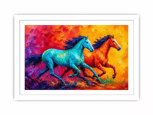 abstract running horses painting, colorful horse duo Canvas Print, vibrant modern horse Canvas Print, bold animal artwork
