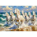 white horses beach painting, horses running ocean waves art, coastal horse Canvas Print canvas, seascape horse painting modern