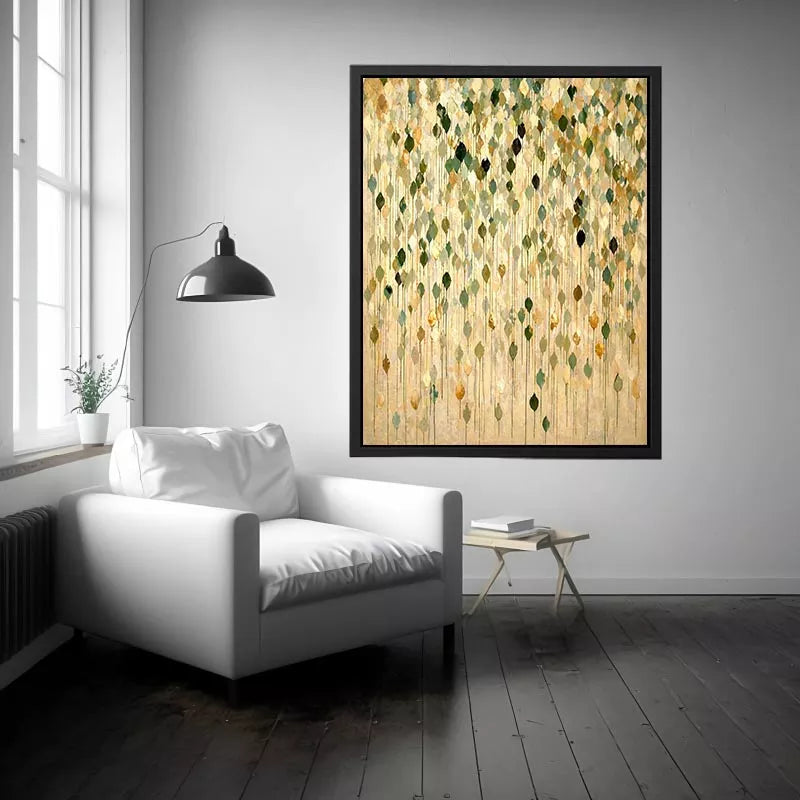 abstract leaf Canvas Print neutral tones, botanical drip painting modern canvas, sage green beige abstract artwork, minimalist nature wall decor