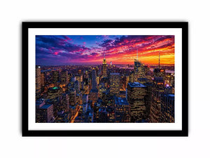 city skyline sunset Canvas Print, urban skyline night lights canvas, modern cityscape artwork, new york skyline evening art