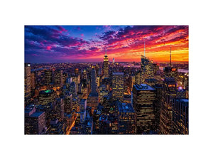 city skyline sunset Canvas Print, urban skyline night lights canvas, modern cityscape artwork, new york skyline evening art