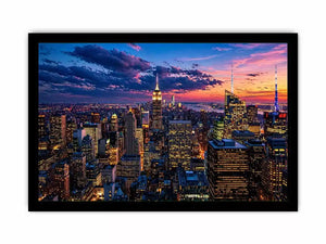 city skyline sunset Canvas Print, urban skyline twilight canvas, modern cityscape evening artwork, skyline lights wall decor