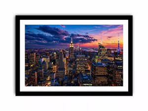 city skyline sunset Canvas Print, urban skyline twilight canvas, modern cityscape evening artwork, skyline lights wall decor