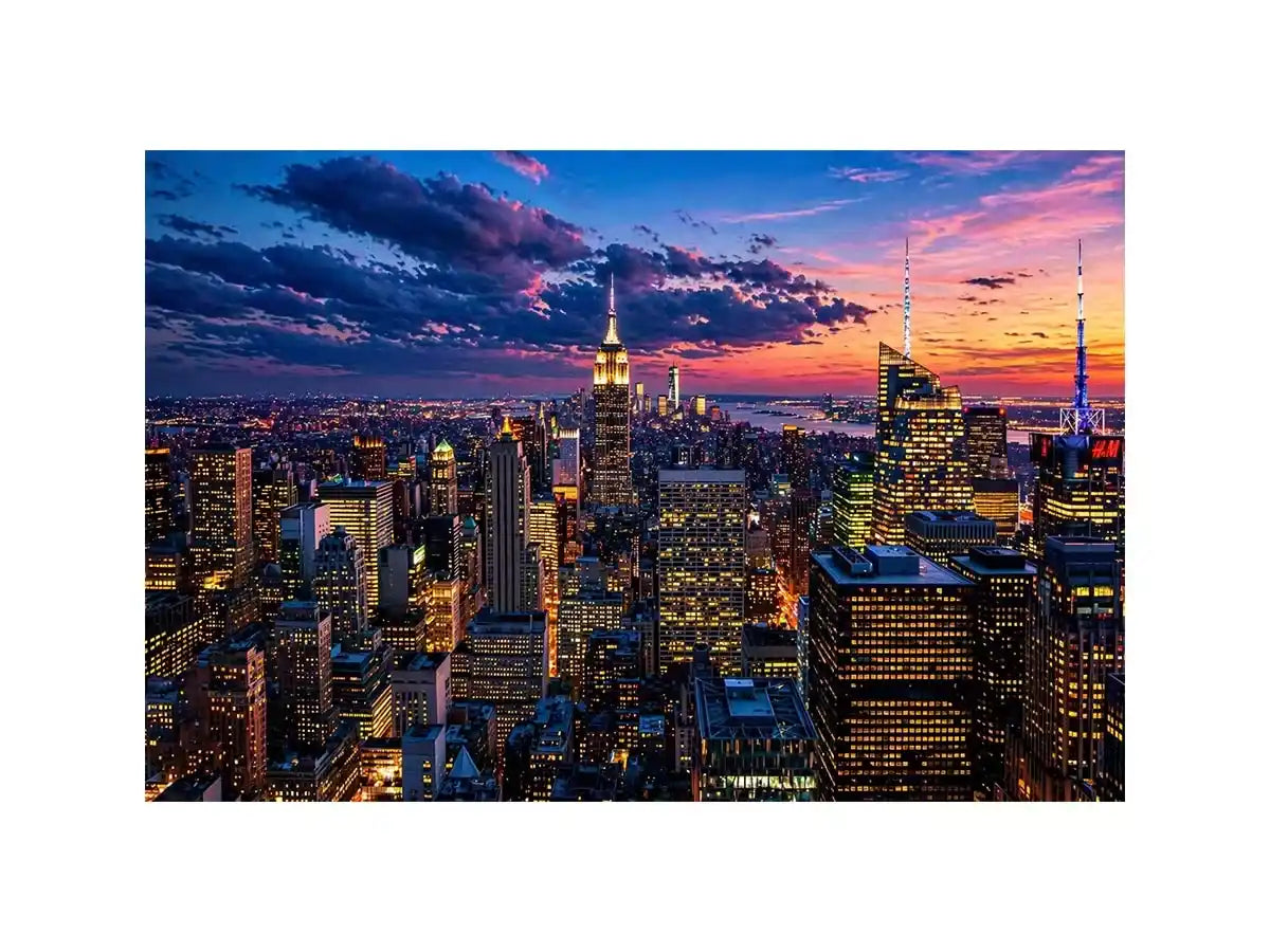 city skyline sunset Canvas Print, urban skyline twilight canvas, modern cityscape evening artwork, skyline lights wall decor