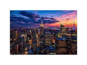 city skyline sunset Canvas Print, urban skyline twilight canvas, modern cityscape evening artwork, skyline lights wall decor