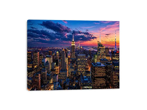 city skyline sunset Canvas Print, urban skyline twilight canvas, modern cityscape evening artwork, skyline lights wall decor