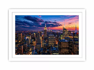 city skyline sunset Canvas Print, urban skyline twilight canvas, modern cityscape evening artwork, skyline lights wall decor