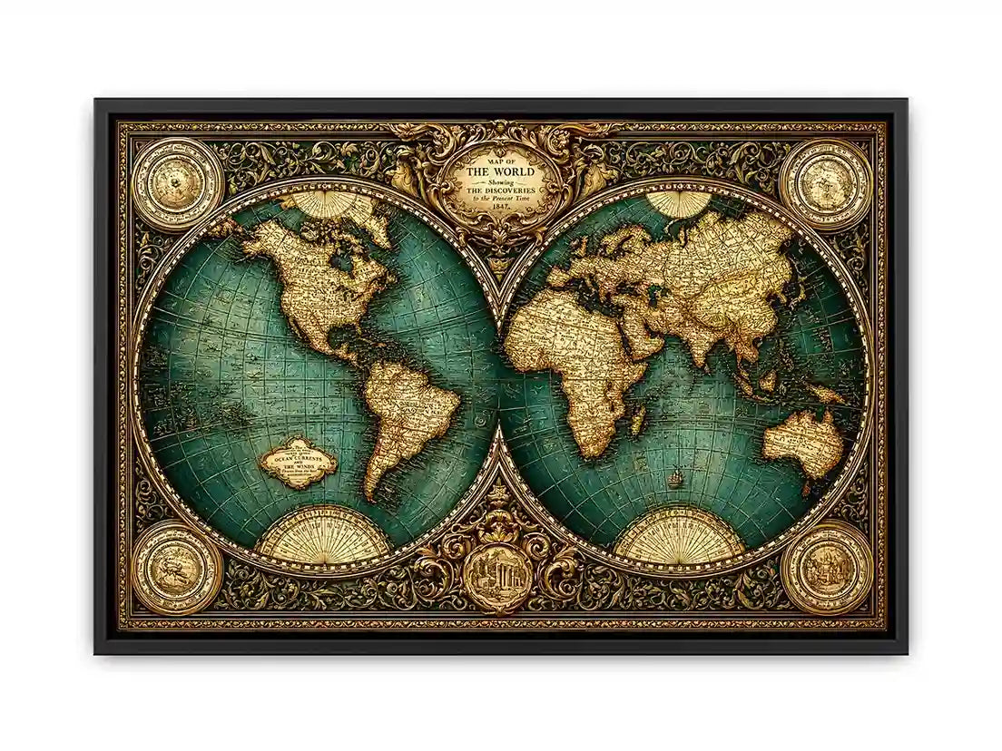 vintage world map Canvas Print, antique map canvas decor, classic atlas illustration artwork, old world map wall decor