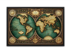 vintage world map Canvas Print, antique map canvas decor, classic atlas illustration artwork, old world map wall decor